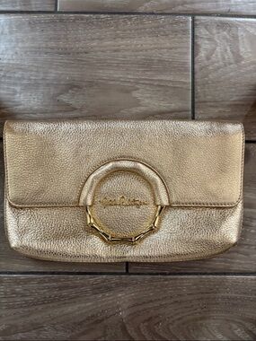 Lilly Pulitzer Malindi Clutch in gold metallic leather bamboo-style hardware